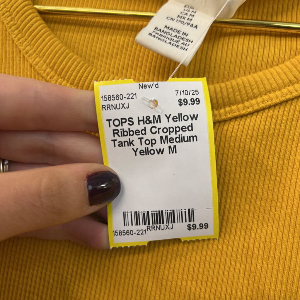 Yellow Ribbed Cropped Tank Top Medium