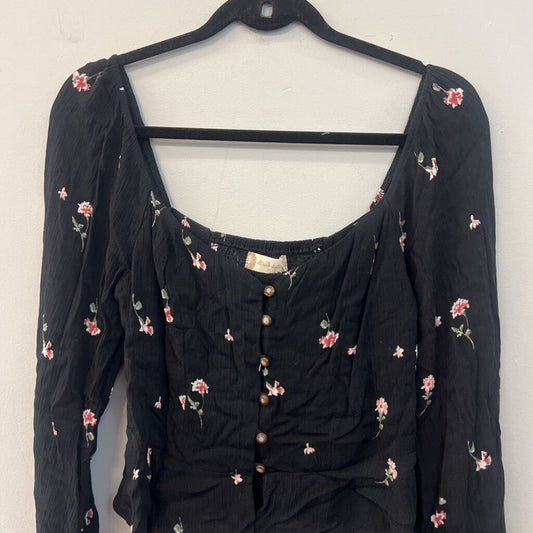 Altar'd State Black/ Pink Flower Print Long Sleeve Top Medium