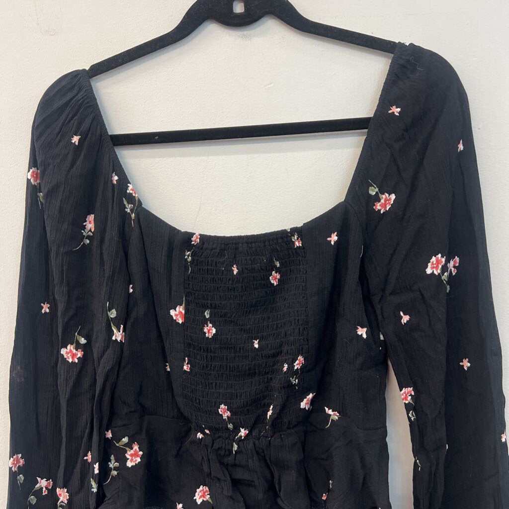 Altar'd State Black/ Pink Flower Print Long Sleeve Top Medium