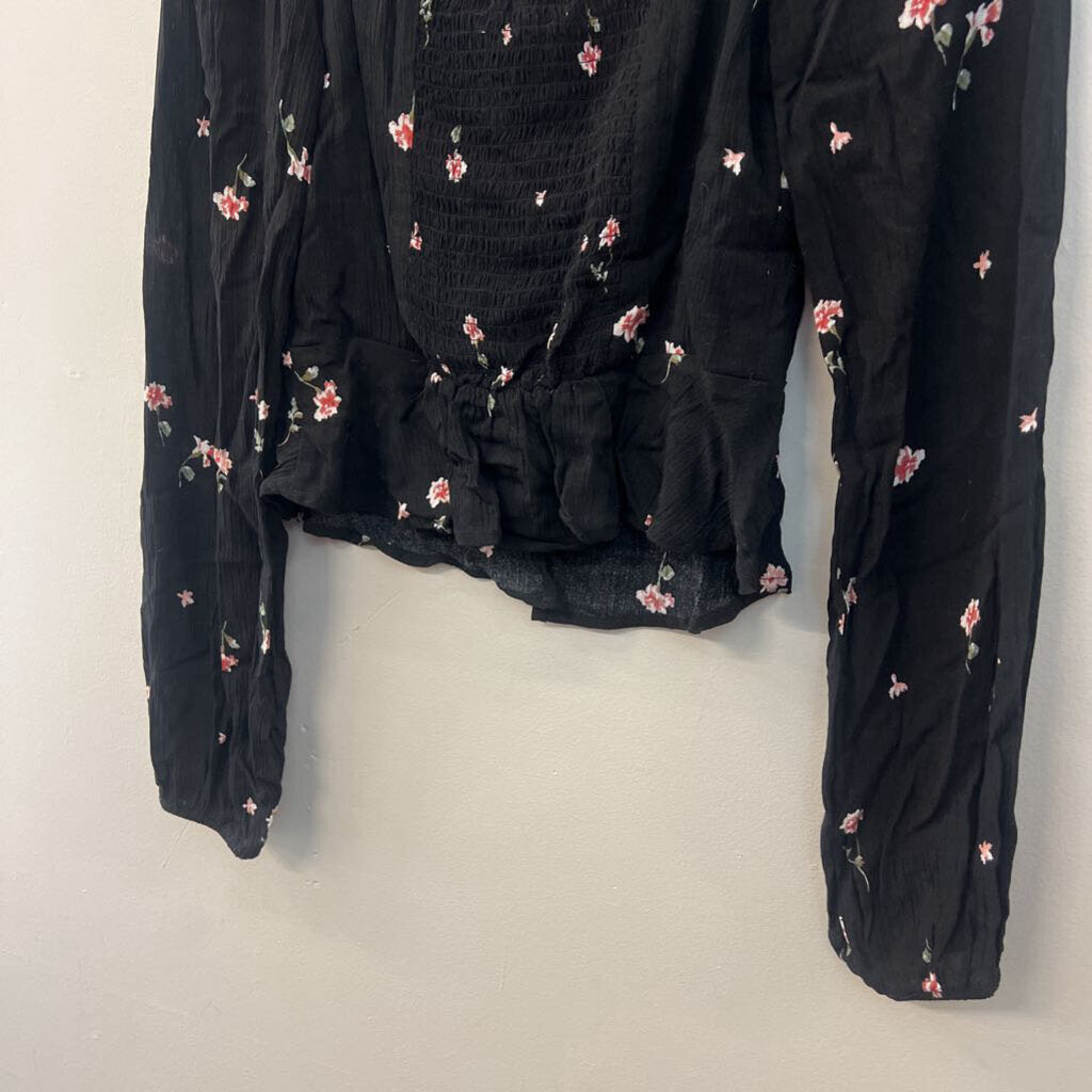 Altar'd State Black/ Pink Flower Print Long Sleeve Top Medium