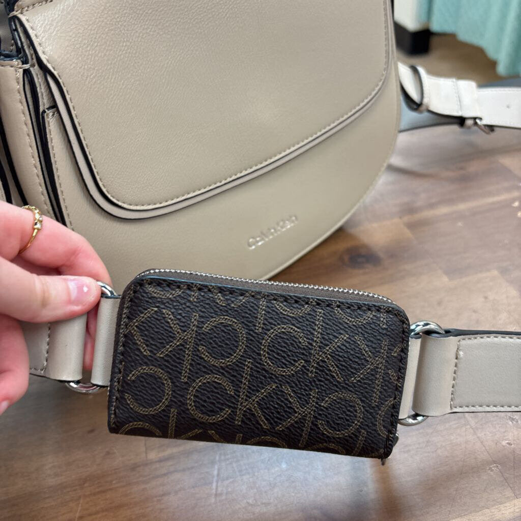 Calvin Klein Beige Leather Bella Crossbody Purse