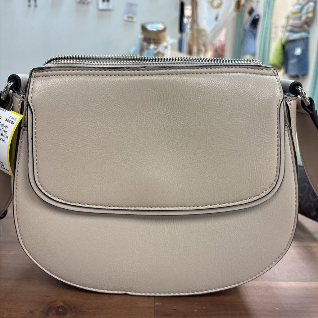 Calvin Klein Beige Leather Bella Crossbody Purse