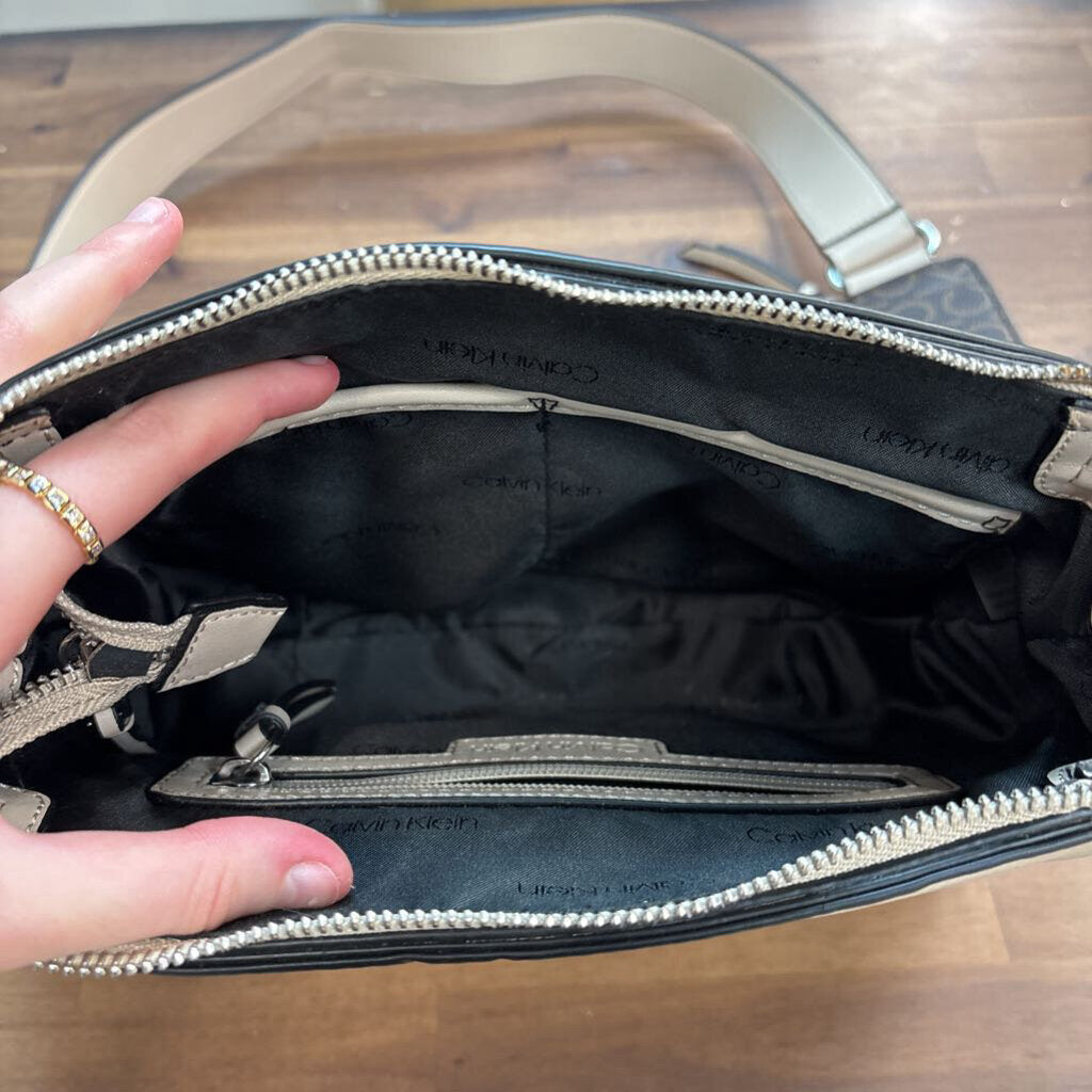 Calvin Klein Beige Leather Bella Crossbody Purse
