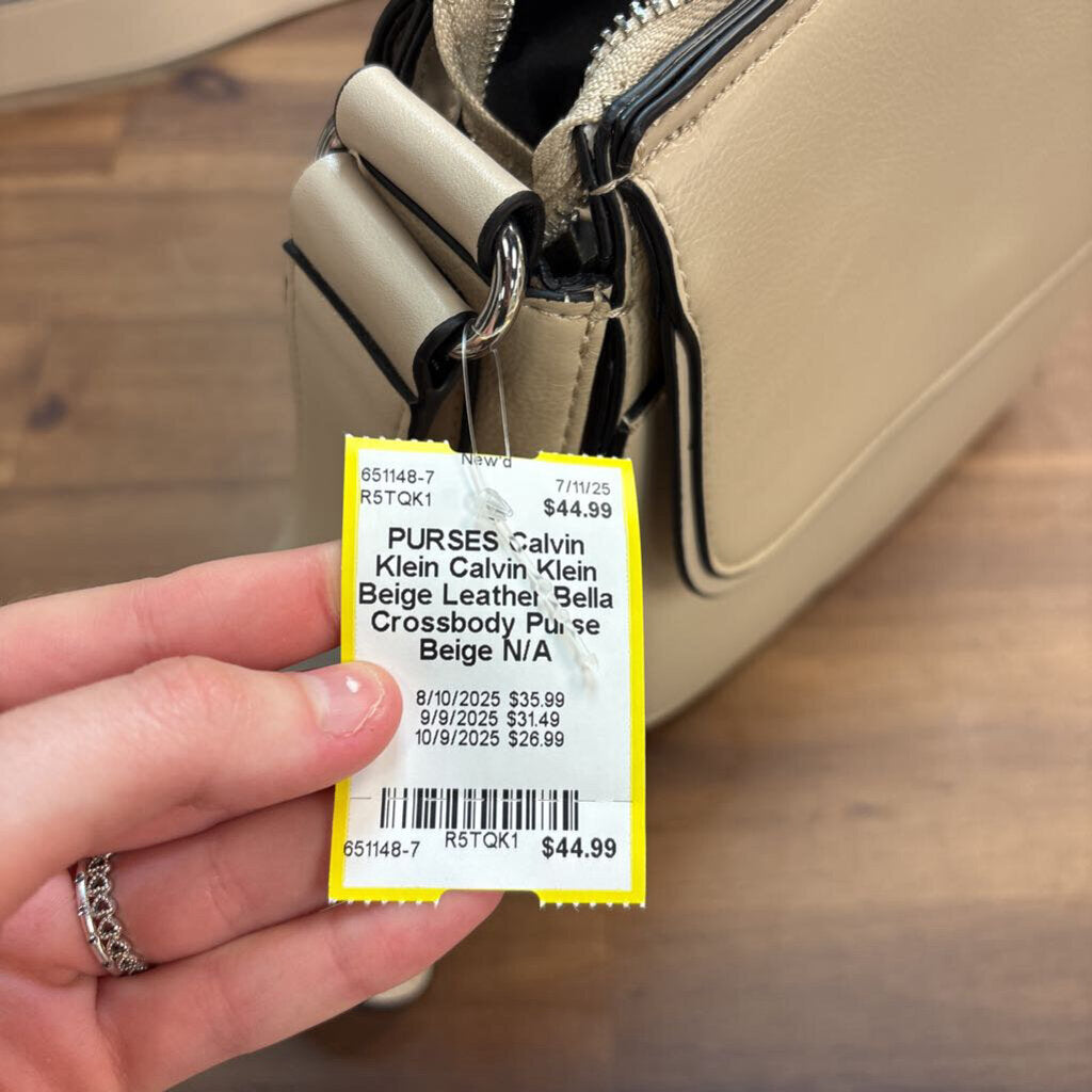 Calvin Klein Beige Leather Bella Crossbody Purse