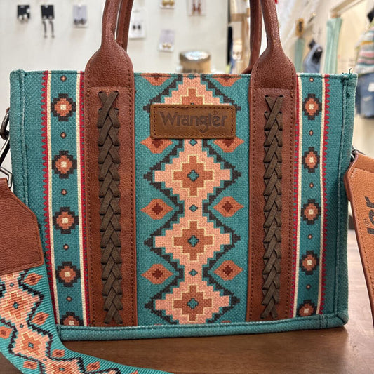 Wrangler Teal/ Brown Aztec Western Tote Purse