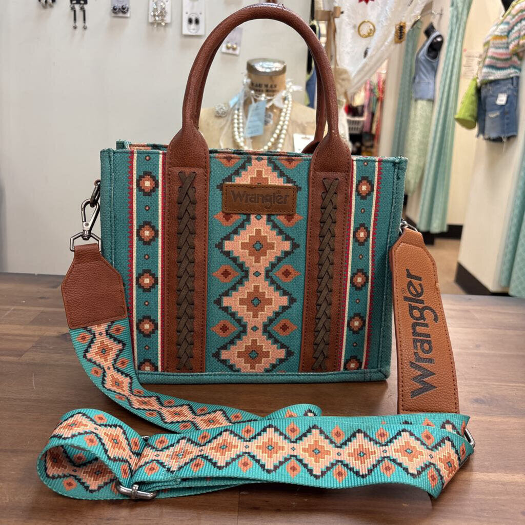 Wrangler Teal/ Brown Aztec Western Tote Purse