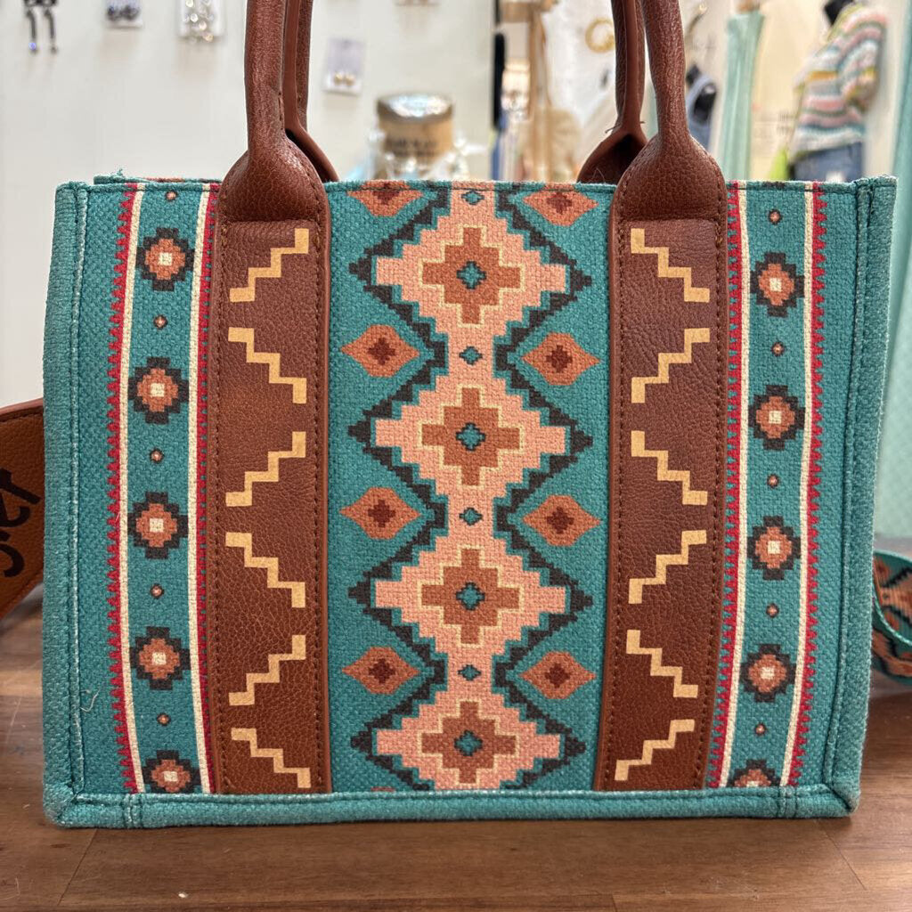 Wrangler Teal/ Brown Aztec Western Tote Purse