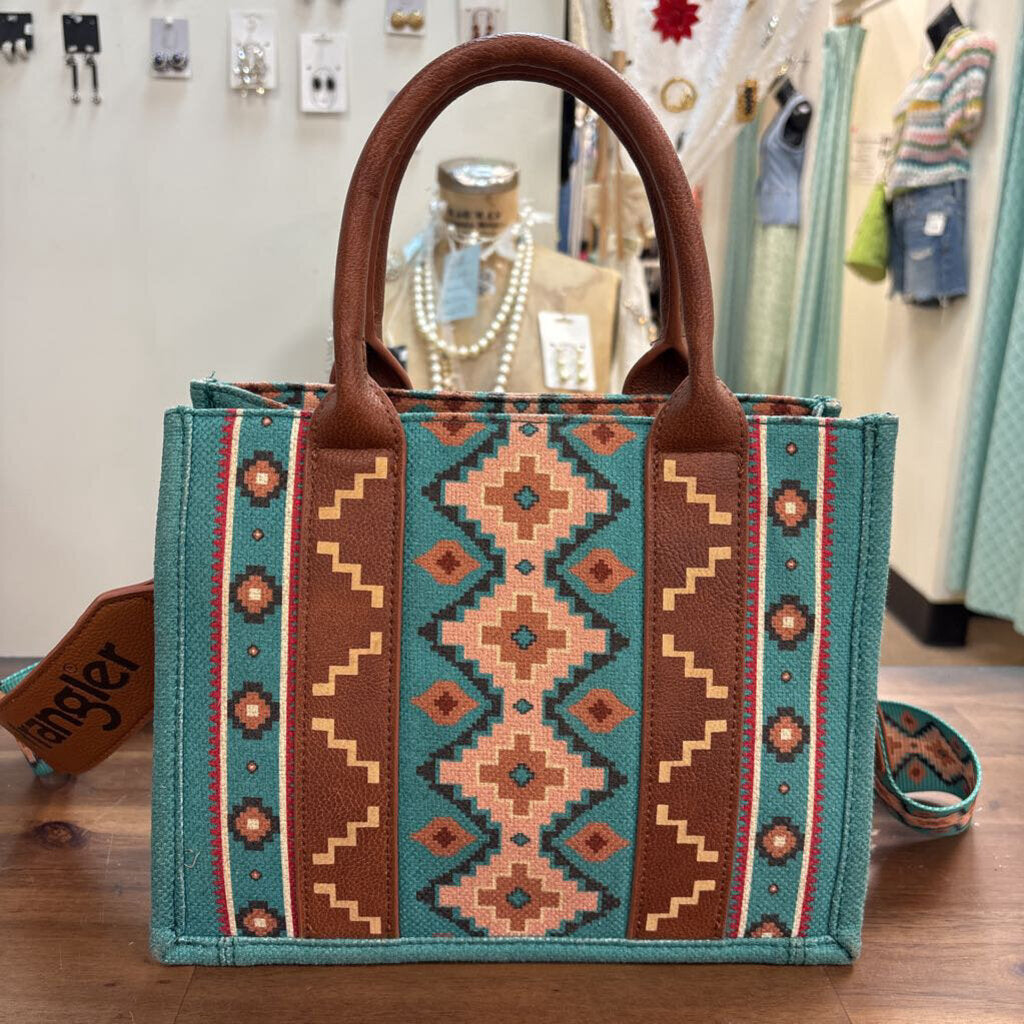 Wrangler Teal/ Brown Aztec Western Tote Purse