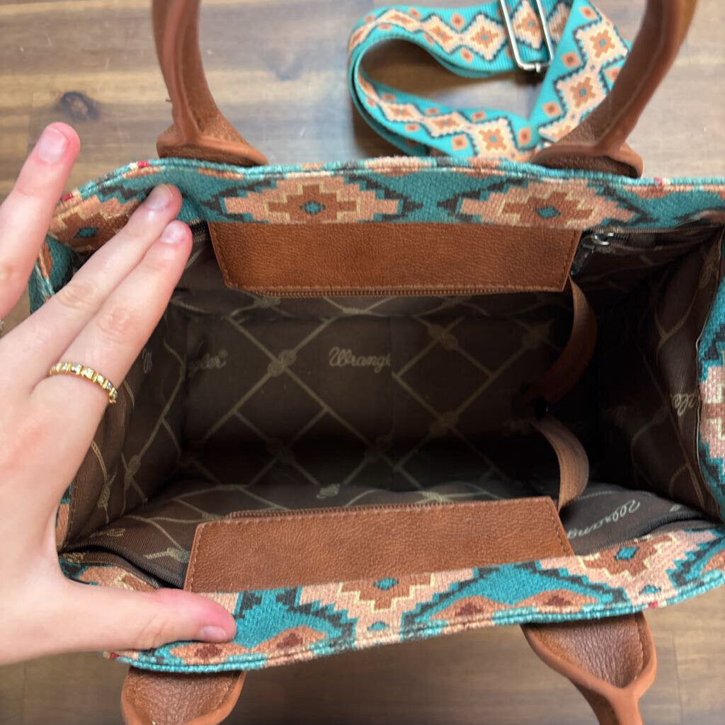 Wrangler Teal/ Brown Aztec Western Tote Purse