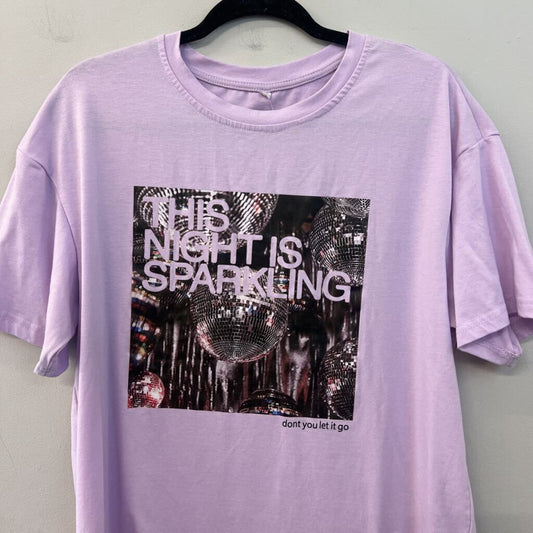 Purple "This Night Is Sparkling" Short Sleeve Graphic Tee Medium