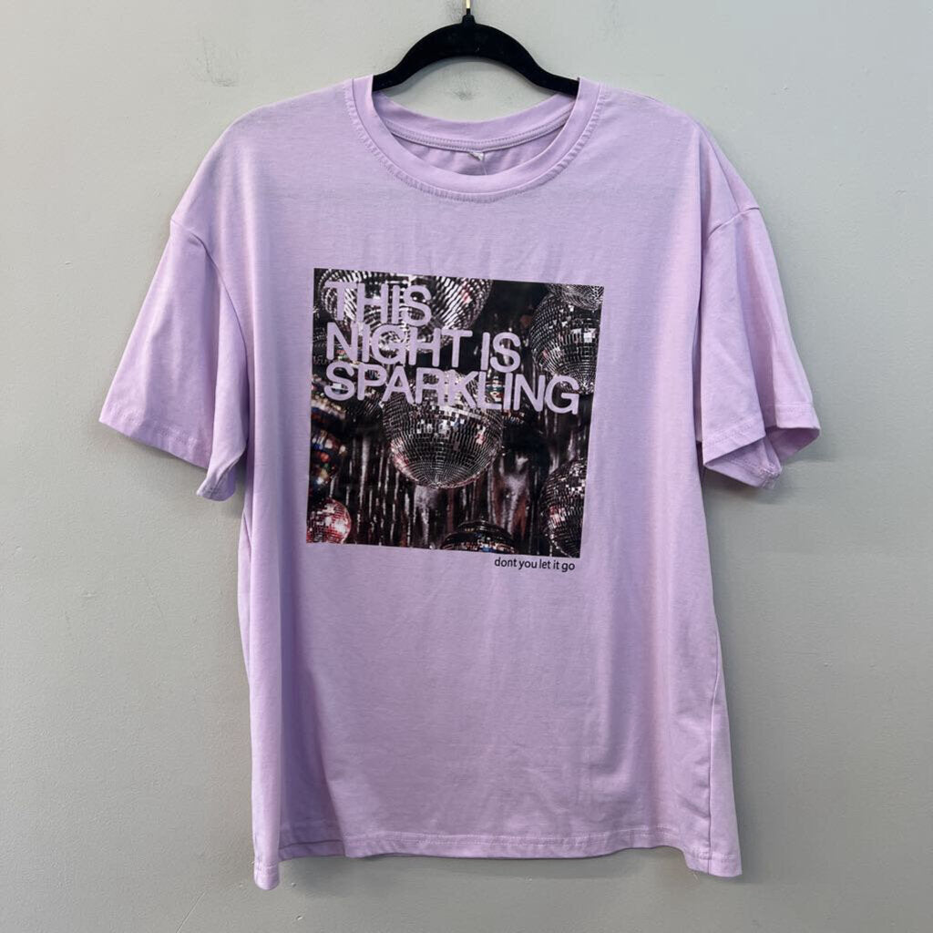 Purple "This Night Is Sparkling" Short Sleeve Graphic Tee Medium