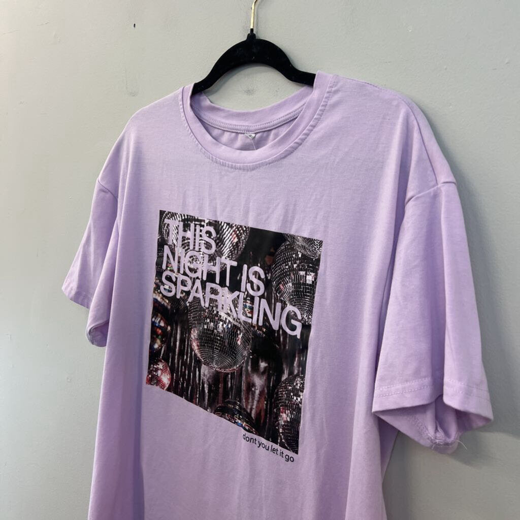 Purple "This Night Is Sparkling" Short Sleeve Graphic Tee Medium