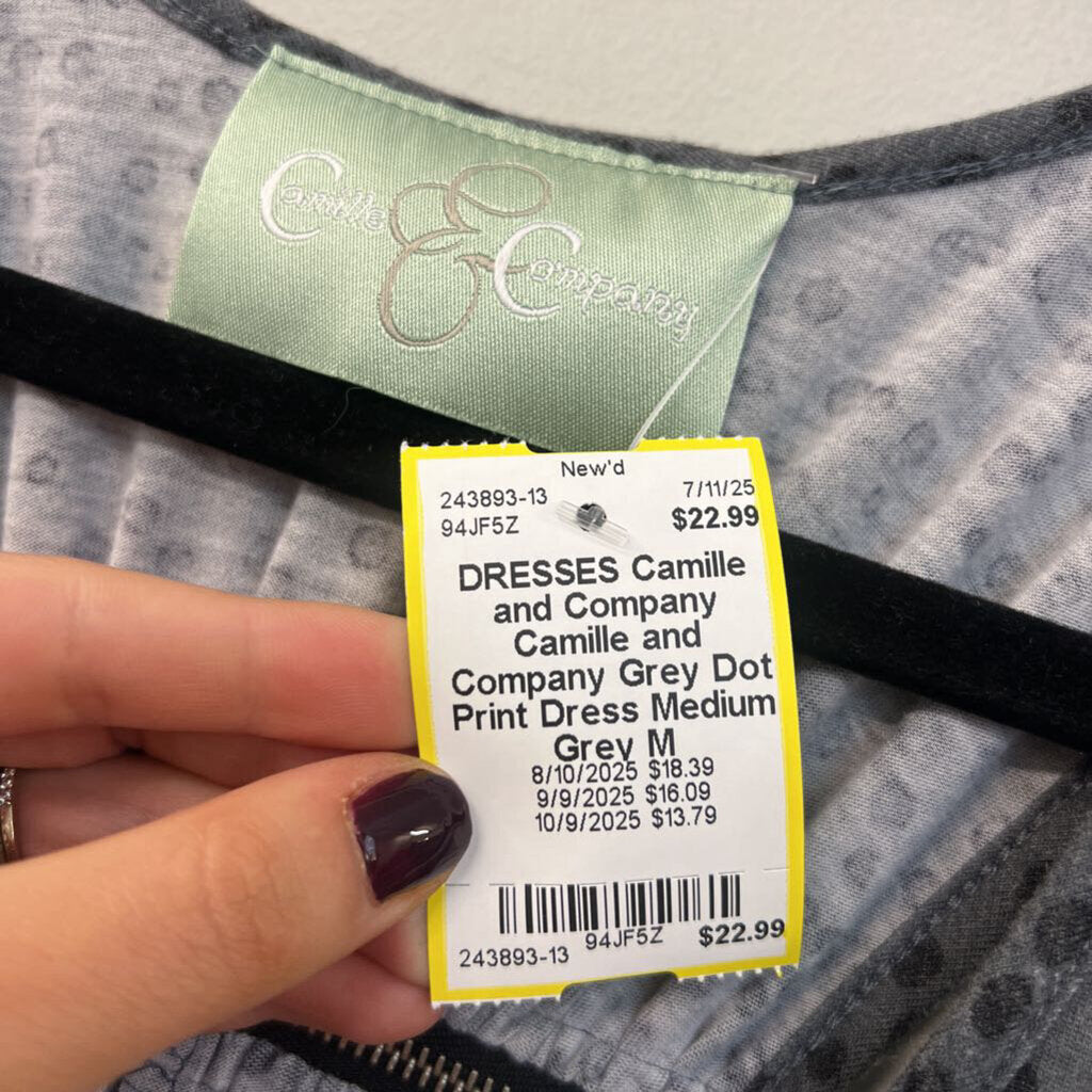 Camille and Company Grey Dot Print Dress Medium
