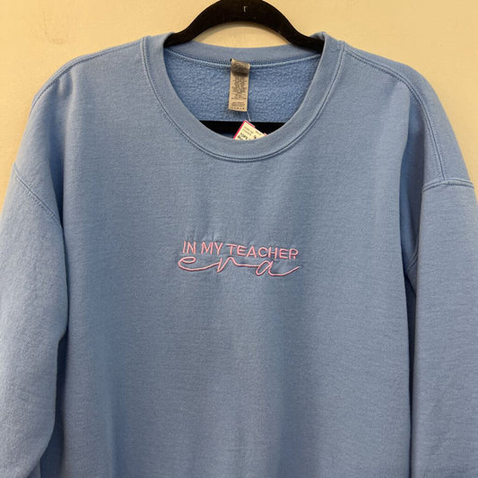 Gildan Blue Embroidered In My Teacher Era Long Sleeve Pullover Large