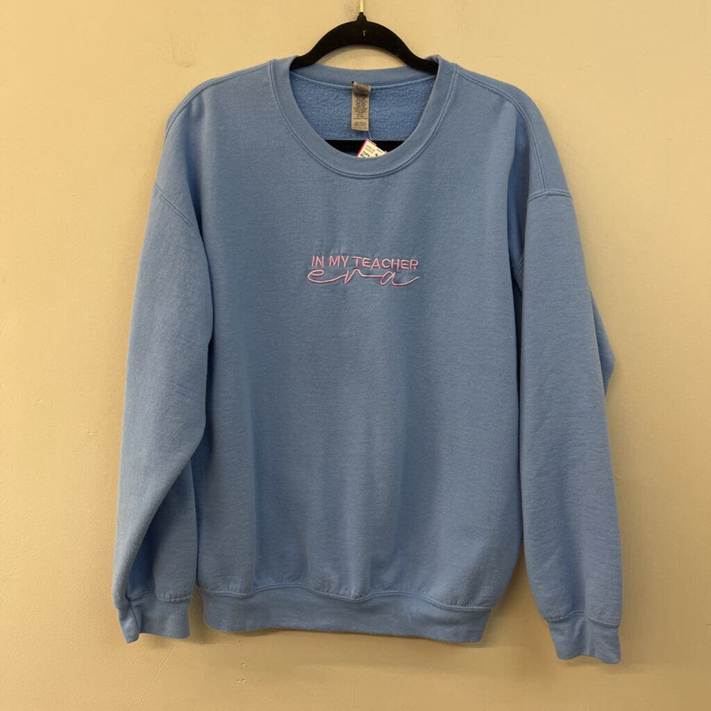 Gildan Blue Embroidered In My Teacher Era Long Sleeve Pullover Large