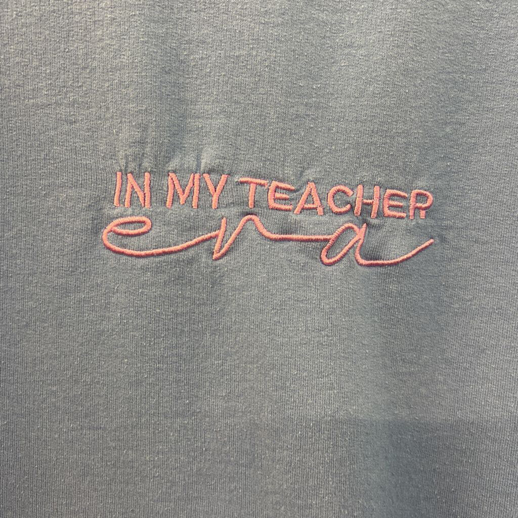 Gildan Blue Embroidered In My Teacher Era Long Sleeve Pullover Large