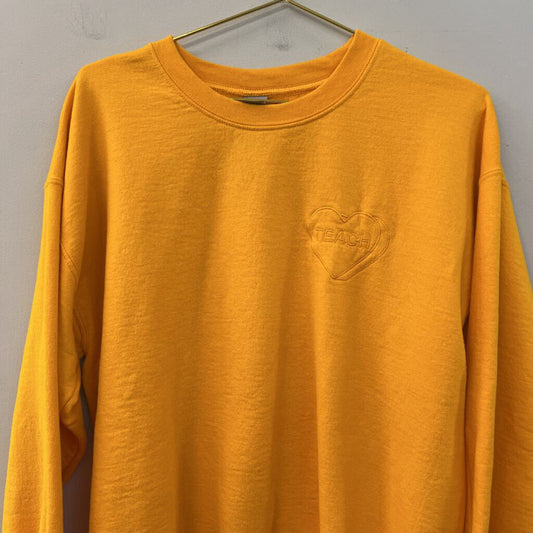 Gildan Yellow Embroidered Teach Long Sleeve Pullover Large