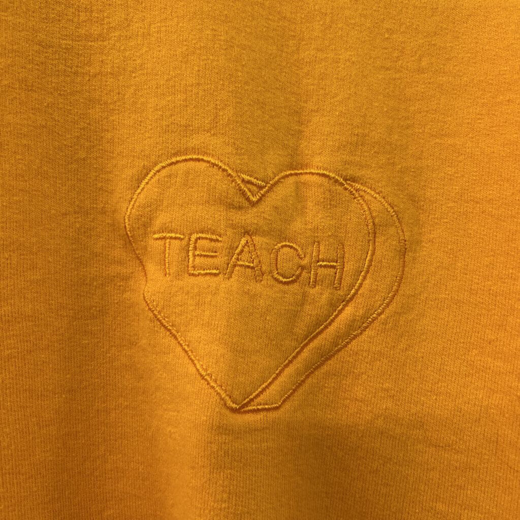 Gildan Yellow Embroidered Teach Long Sleeve Pullover Large