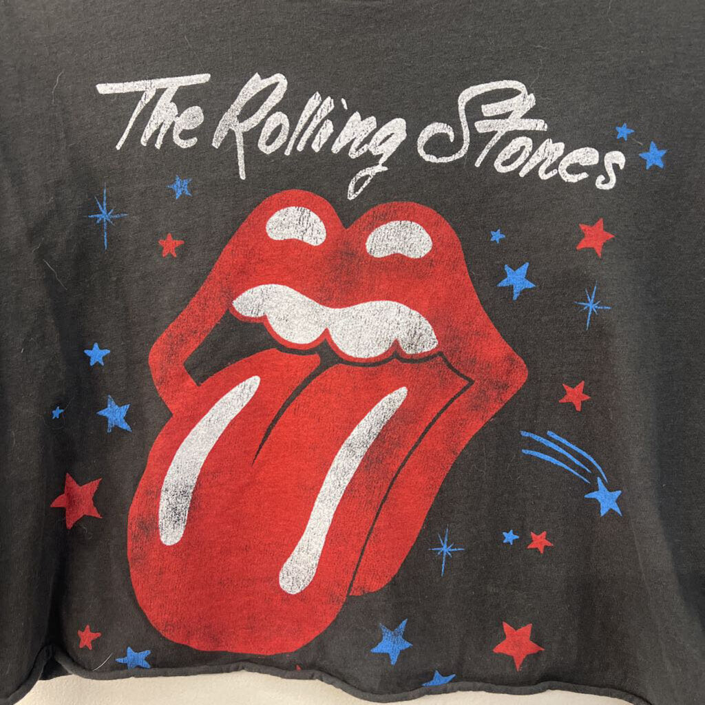 Hollister Grey Cropped Rolling Stones Short Sleeve Graphic Tee Medium