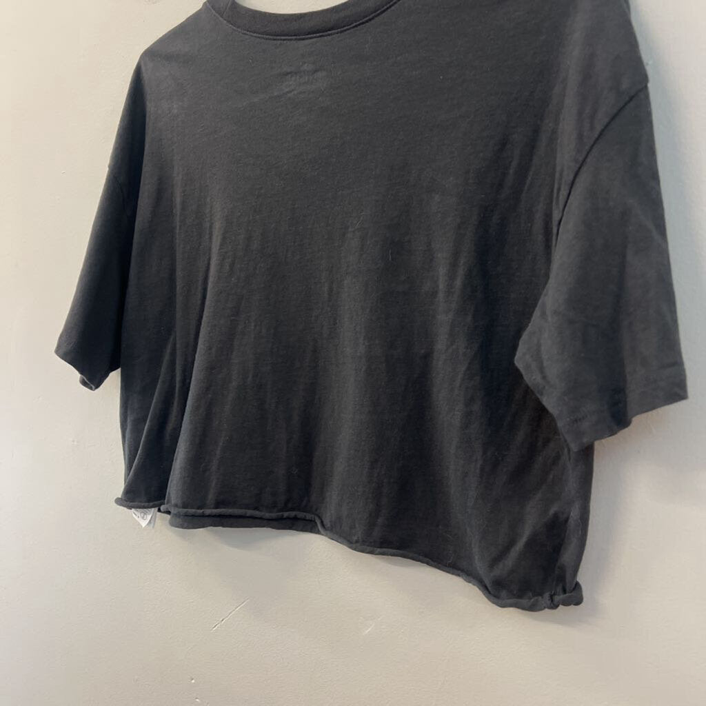 Hollister Grey Cropped Rolling Stones Short Sleeve Graphic Tee Medium