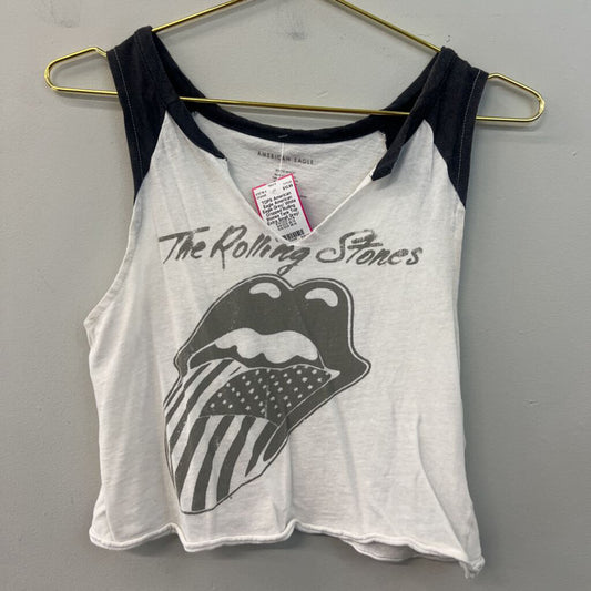 American Eagle Grey/ White Cropped Rolling Stones Tank Top Extra Small