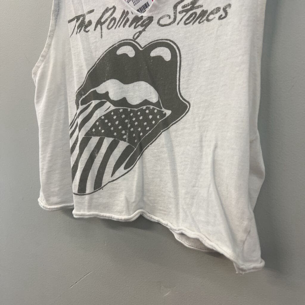American Eagle Grey/ White Cropped Rolling Stones Tank Top Extra Small