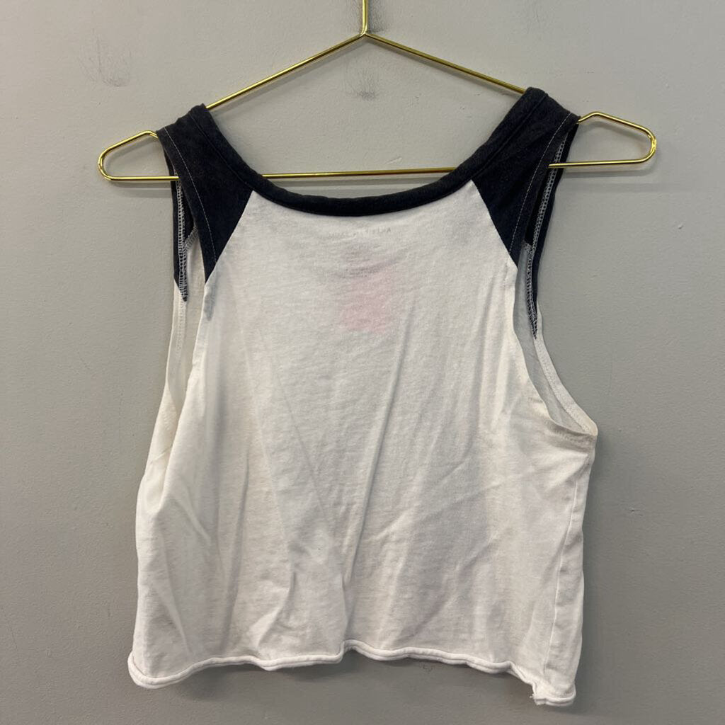 American Eagle Grey/ White Cropped Rolling Stones Tank Top Extra Small