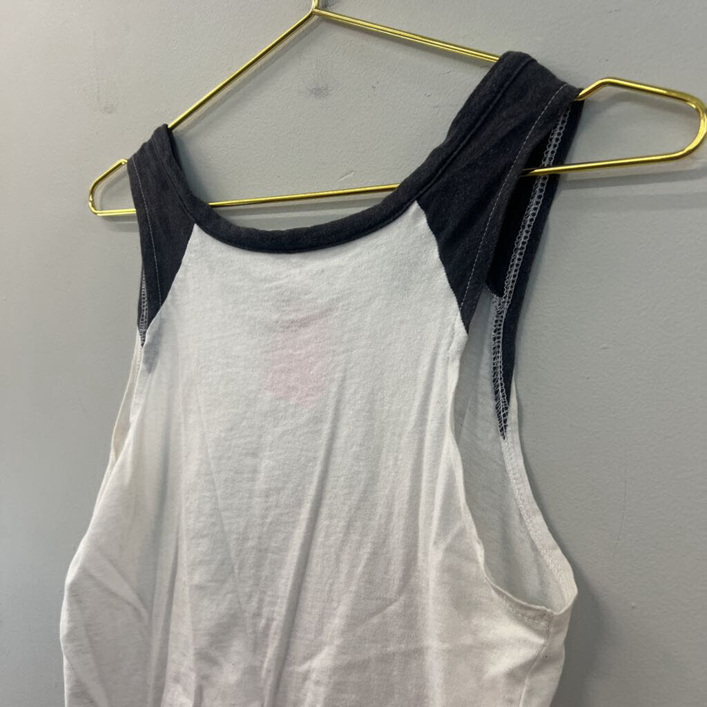 American Eagle Grey/ White Cropped Rolling Stones Tank Top Extra Small