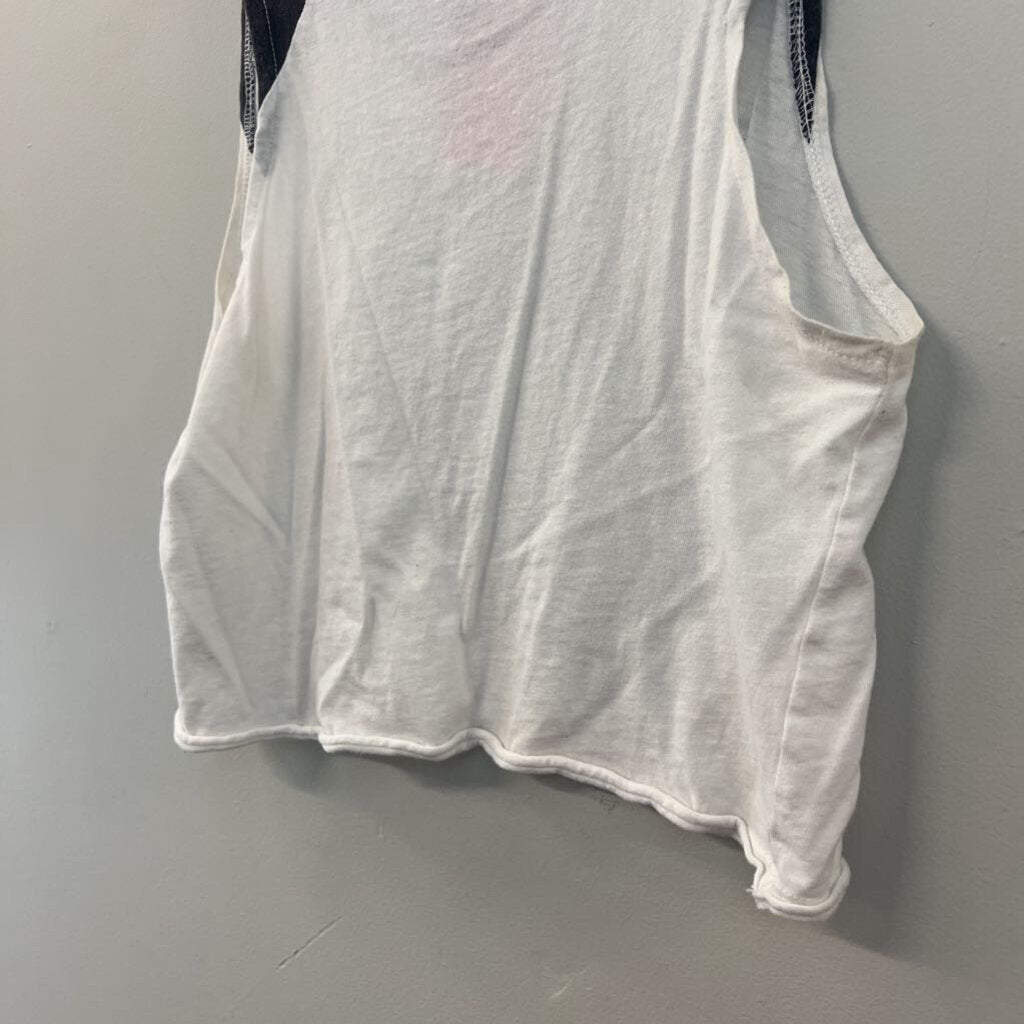 American Eagle Grey/ White Cropped Rolling Stones Tank Top Extra Small