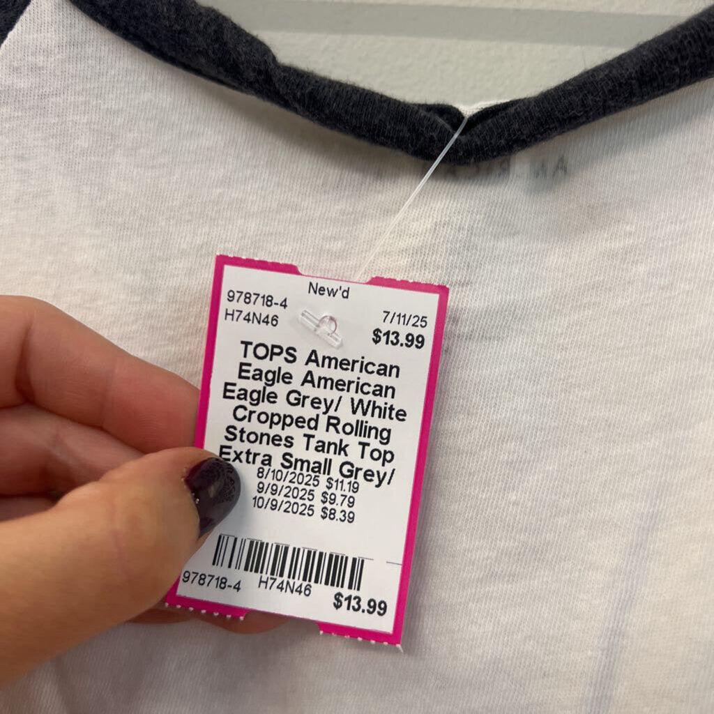 American Eagle Grey/ White Cropped Rolling Stones Tank Top Extra Small