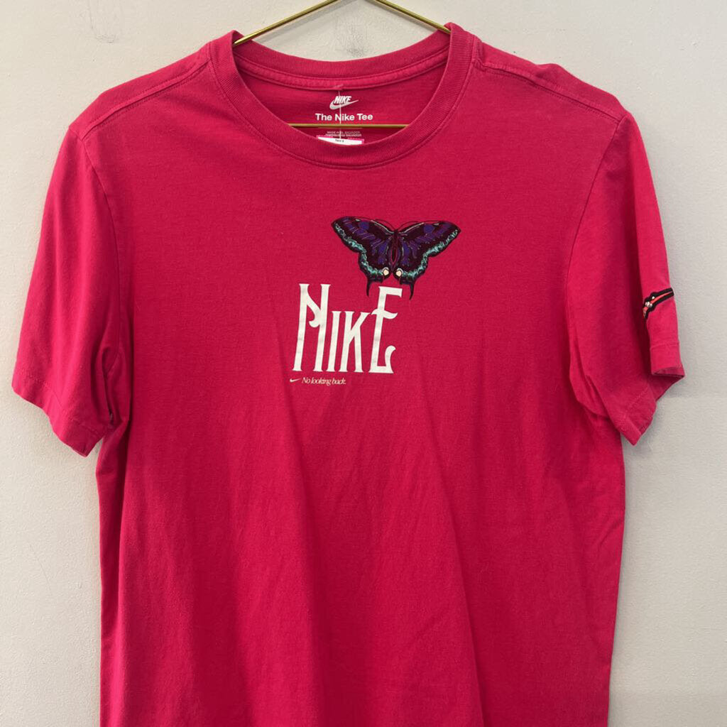 Nike Pink Butterfly Logo Short Sleeve Graphic Tee Medium