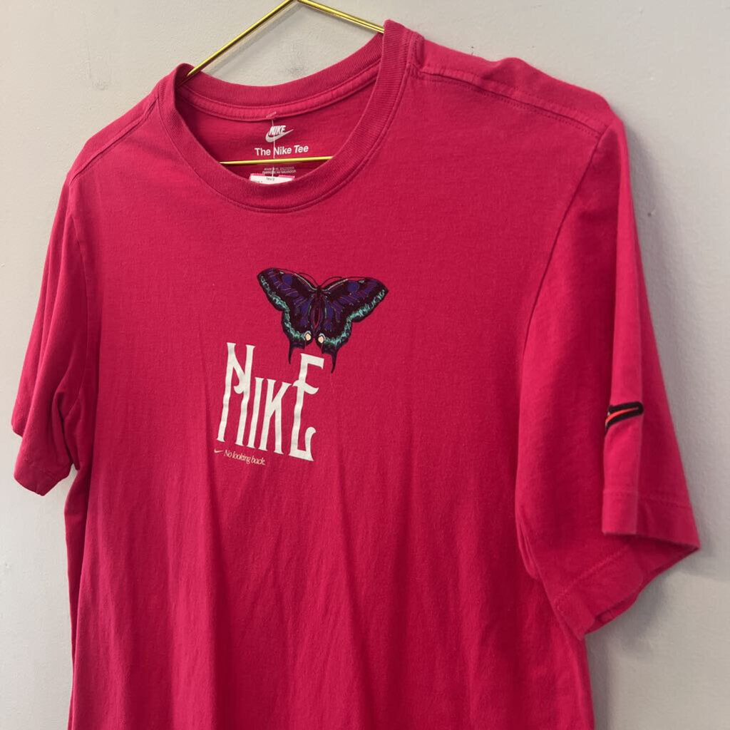 Nike Pink Butterfly Logo Short Sleeve Graphic Tee Medium