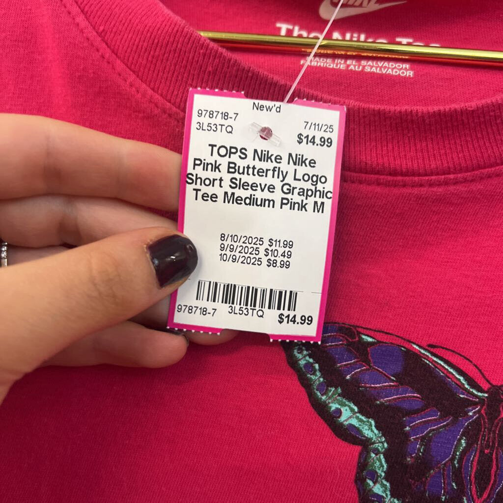 Nike Pink Butterfly Logo Short Sleeve Graphic Tee Medium