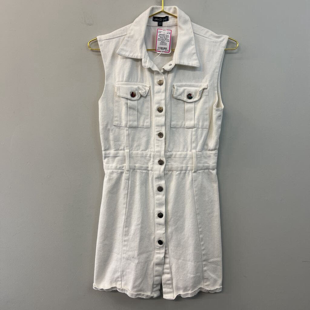 Area Stars White Denim Sleeveless Button Down Dress Large