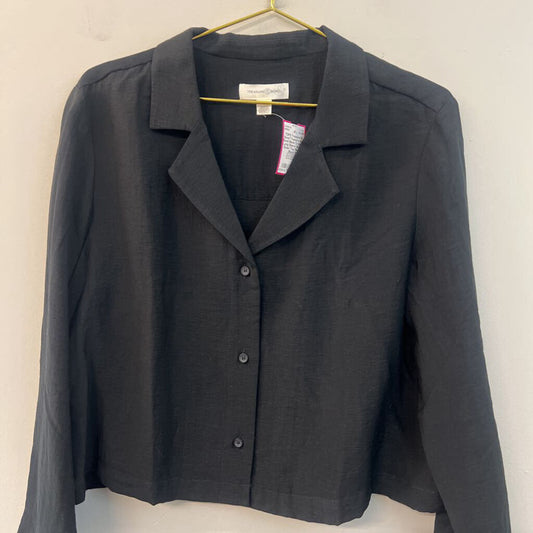 Treasure and Bond Black Cropped Long Sleeve Button Down Top Medium