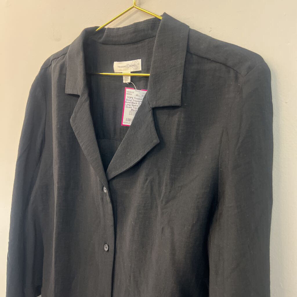 Treasure and Bond Black Cropped Long Sleeve Button Down Top Medium