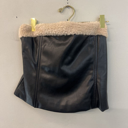 Weworewhat Blace Leather Fuzzy Trim Strapless Top 14
