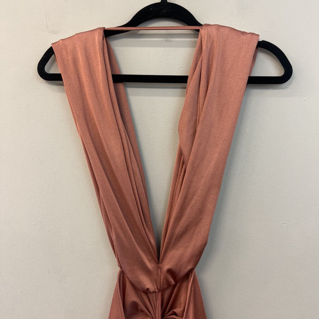Baobab Pink Knot Front Fitted Low Back Dress Large
