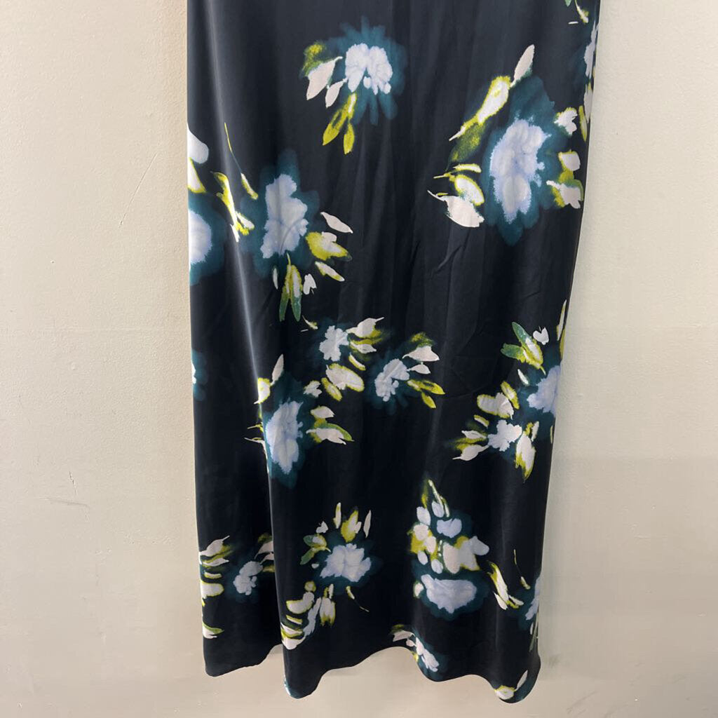 Tanya Taylor Navy/ Multi Print Silky Short Ruffle Sleeve Maxi Dress 10