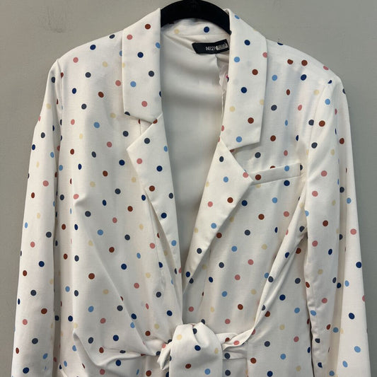 N12H White/ Multi Polka Dot Tie Front Blazer Top Medium