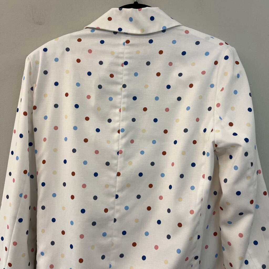 N12H White/ Multi Polka Dot Tie Front Blazer Top Medium