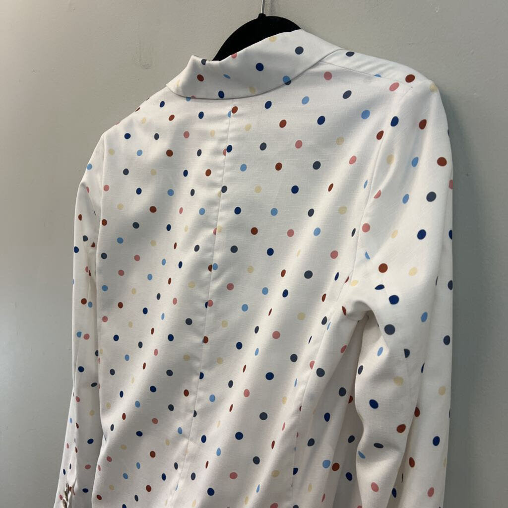 N12H White/ Multi Polka Dot Tie Front Blazer Top Medium