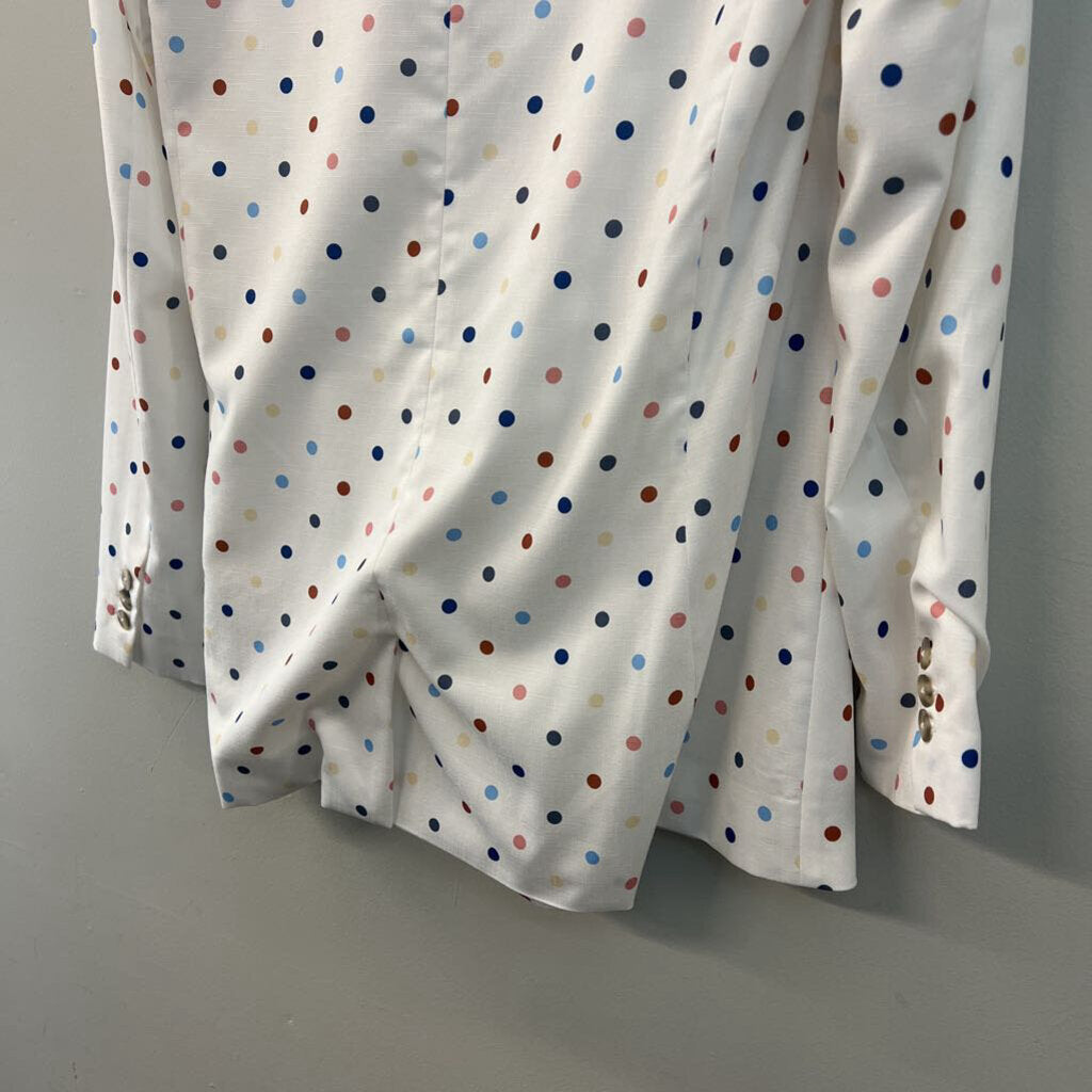 N12H White/ Multi Polka Dot Tie Front Blazer Top Medium