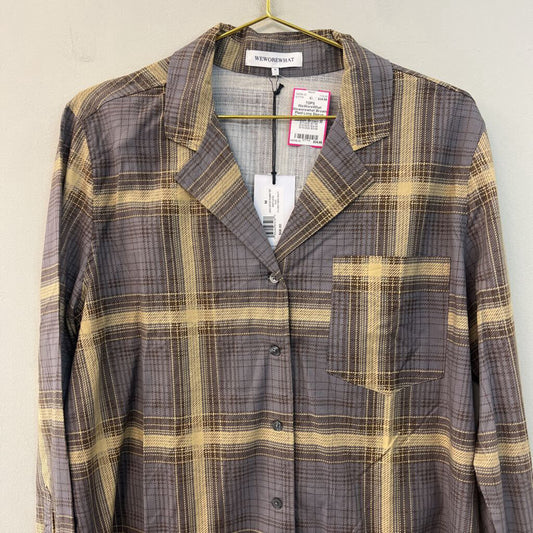 Weworewhat Brown Plaid Long Sleeve Button Down Top Medium