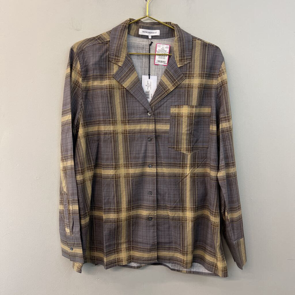 Weworewhat Brown Plaid Long Sleeve Button Down Top Medium