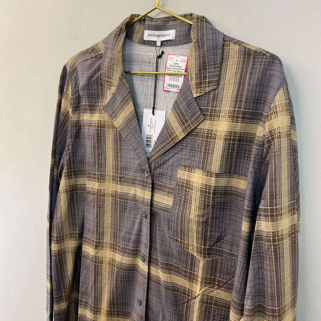 Weworewhat Brown Plaid Long Sleeve Button Down Top Medium