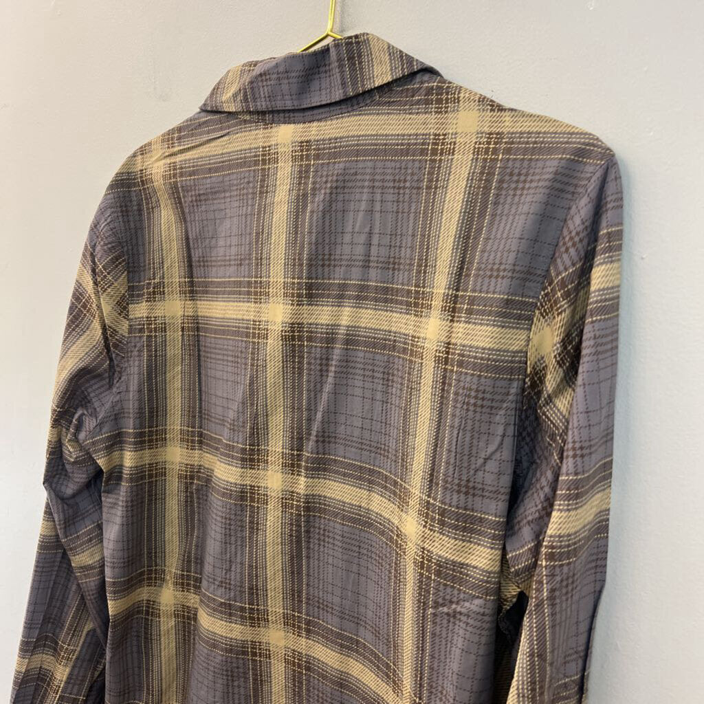 Weworewhat Brown Plaid Long Sleeve Button Down Top Medium