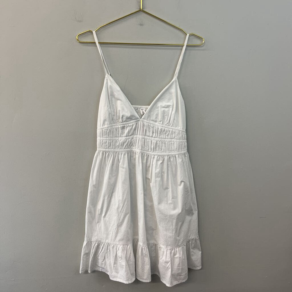 BP White V Neck Ruffle Hem Dress Medium