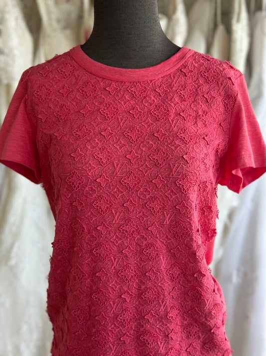 Louis Vuitton Pink Logo Embroidered Lace Large