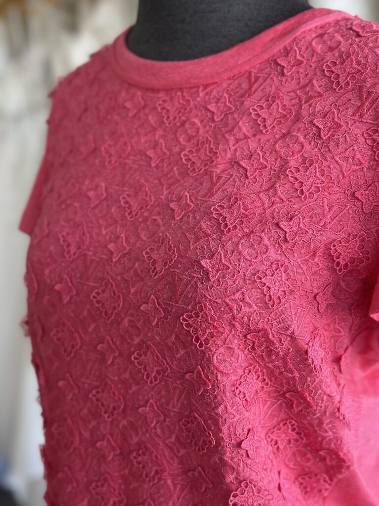 Louis Vuitton Pink Logo Embroidered Lace Large